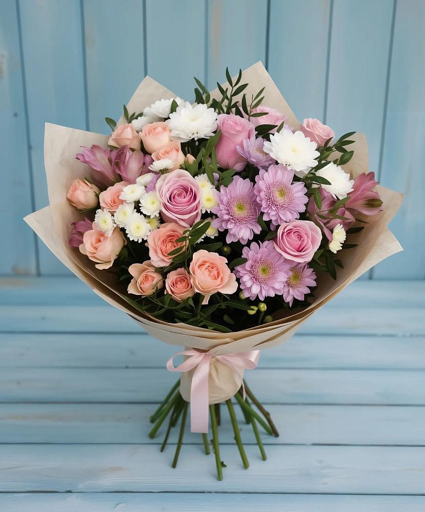 Букет цветов из: Хризантемы, Розы и Альстромерии в Севске