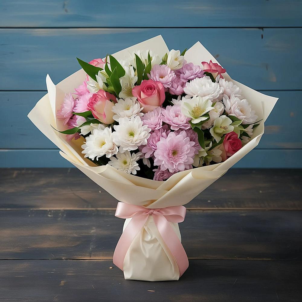 Букет цветов из: Хризантемы, Альстромерии и Розы в Севске